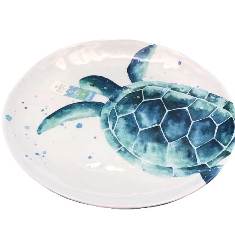 Sigrid  Olsen Sea Turtle Melamine Dinner Plates Set 4 Blue Coastal Beach 10.5” - Picture 4 of 5